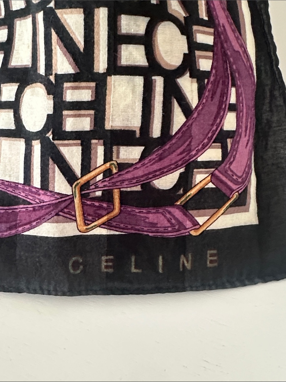 Celine Logo Motif Silk Blend Neckerchief Scarf 18.5” square - Picture 3 of 4
